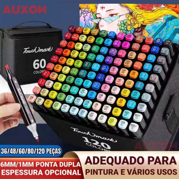 Caneta Marcadora de Ponta Dupla 60 Cores - Imagem 2